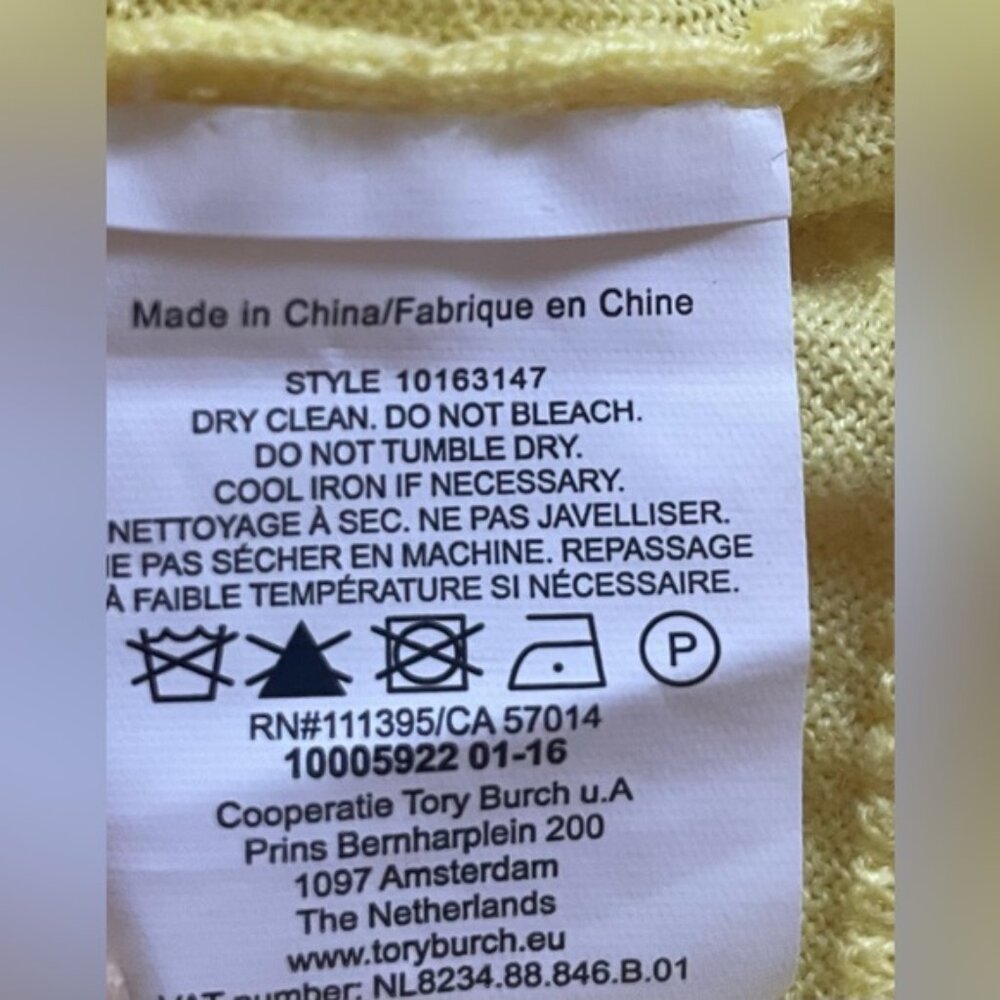 NEW NWOT TORY BURCH SIMONE LEMON CURD CLASSIC GOLD SIGNATURE BUTTON CARDIGAN XL - Picture 11 of 11